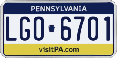 PA license plate LGO6701
