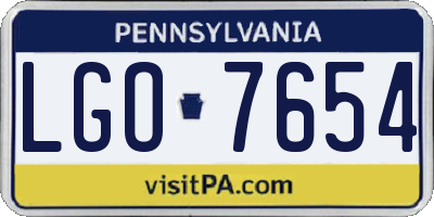 PA license plate LGO7654