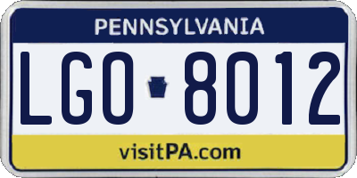 PA license plate LGO8012