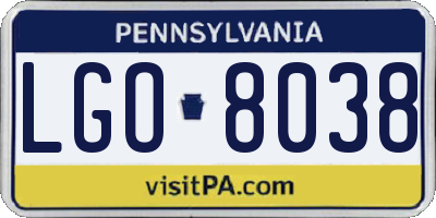 PA license plate LGO8038