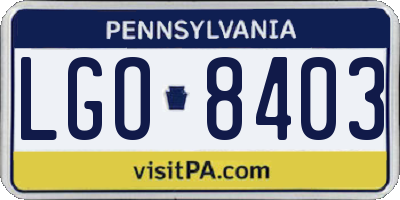 PA license plate LGO8403