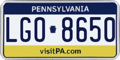 PA license plate LGO8650