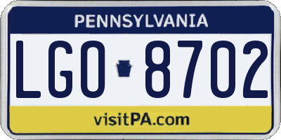 PA license plate LGO8702