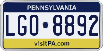 PA license plate LGO8892