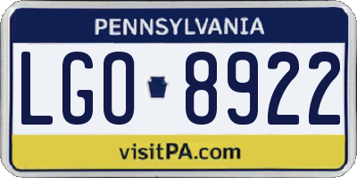 PA license plate LGO8922