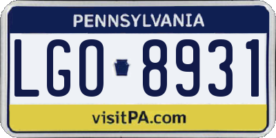 PA license plate LGO8931