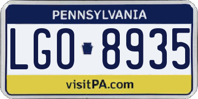 PA license plate LGO8935