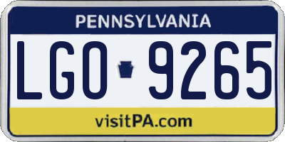 PA license plate LGO9265