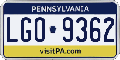 PA license plate LGO9362