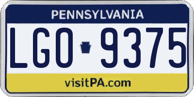 PA license plate LGO9375