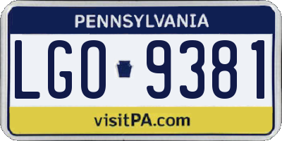 PA license plate LGO9381