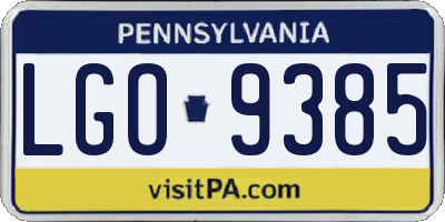 PA license plate LGO9385