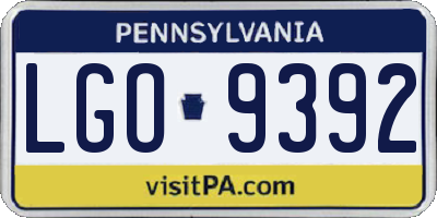 PA license plate LGO9392