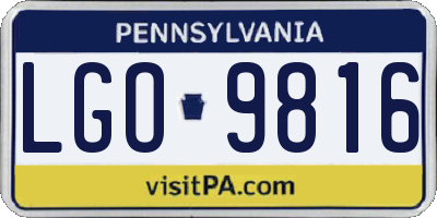 PA license plate LGO9816