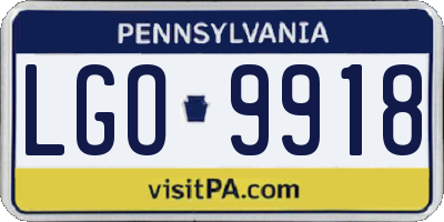 PA license plate LGO9918
