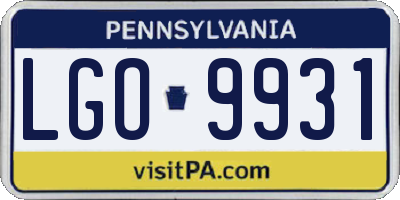 PA license plate LGO9931