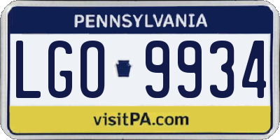 PA license plate LGO9934