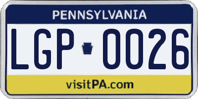 PA license plate LGP0026