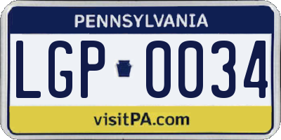 PA license plate LGP0034