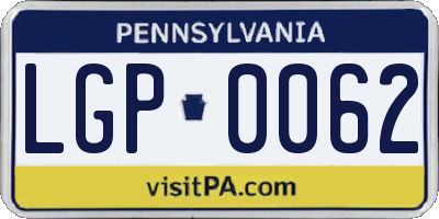 PA license plate LGP0062