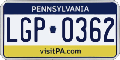 PA license plate LGP0362