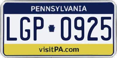 PA license plate LGP0925