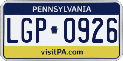 PA license plate LGP0926