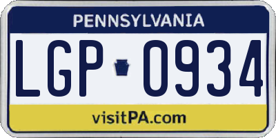 PA license plate LGP0934