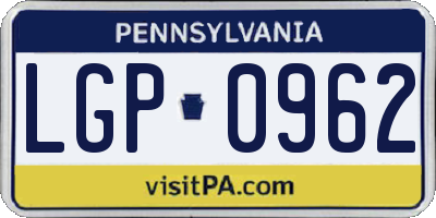 PA license plate LGP0962
