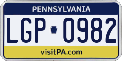 PA license plate LGP0982