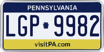 PA license plate LGP9982