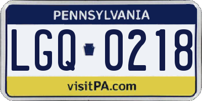 PA license plate LGQ0218