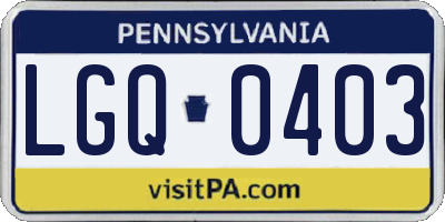 PA license plate LGQ0403
