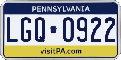 PA license plate LGQ0922
