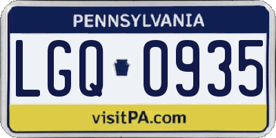 PA license plate LGQ0935