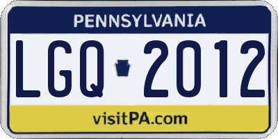 PA license plate LGQ2012