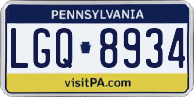 PA license plate LGQ8934