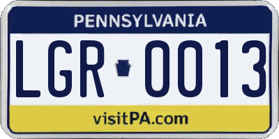 PA license plate LGR0013