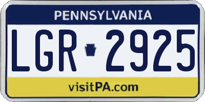 PA license plate LGR2925
