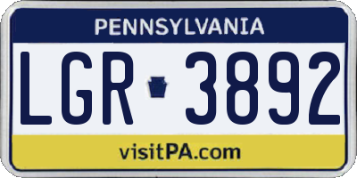 PA license plate LGR3892