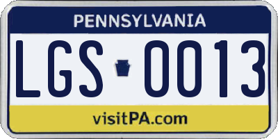 PA license plate LGS0013