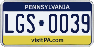 PA license plate LGS0039