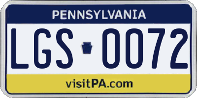 PA license plate LGS0072