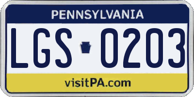 PA license plate LGS0203