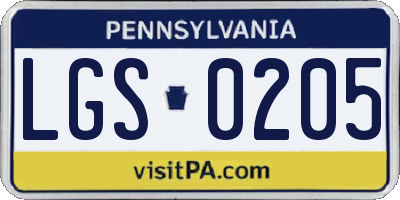 PA license plate LGS0205