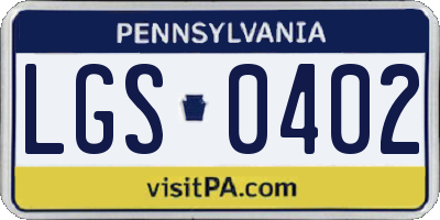 PA license plate LGS0402
