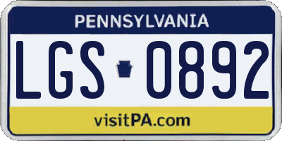 PA license plate LGS0892