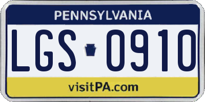 PA license plate LGS0910