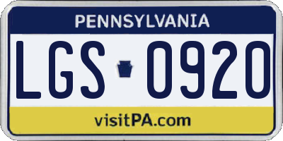 PA license plate LGS0920