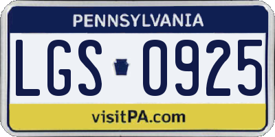 PA license plate LGS0925